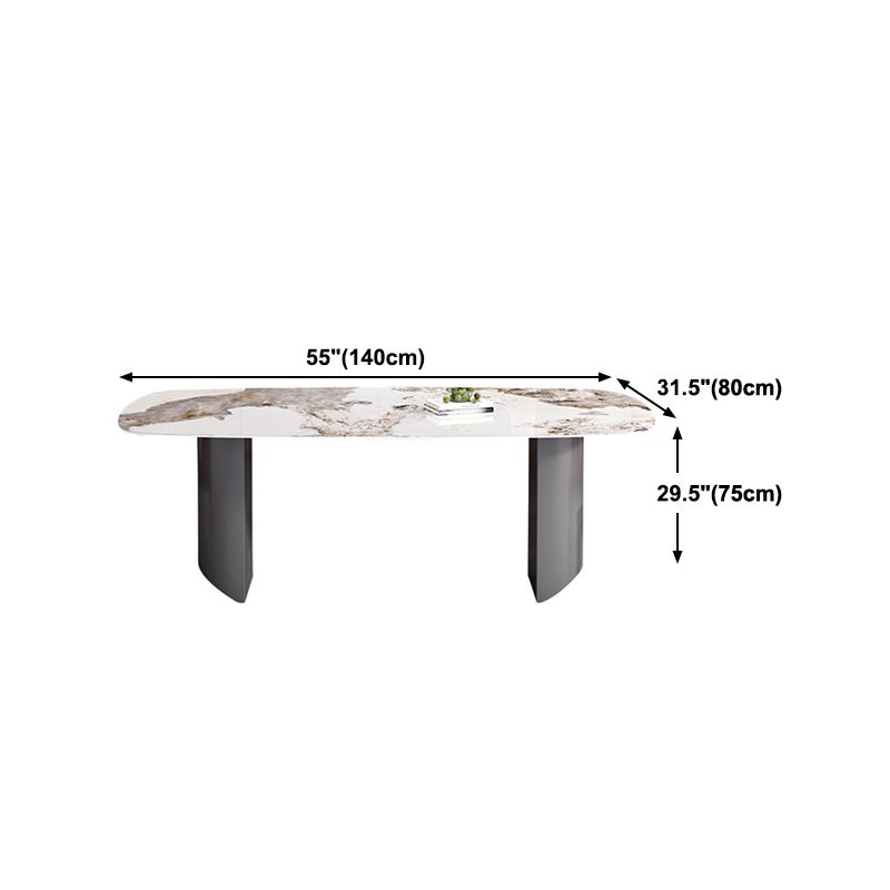Sintered Stone Top Dining Table in White Modern Rectangle Table with Double Pedestal