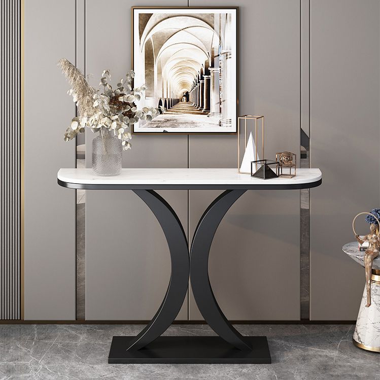 Glam Marble Console Table Half Moon Iron Console Sofa Table for Hall