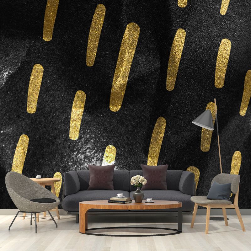 Full-Size Stripes Wall Mural Modern Trendy Foil Wall Art in Dark Color for Living Room