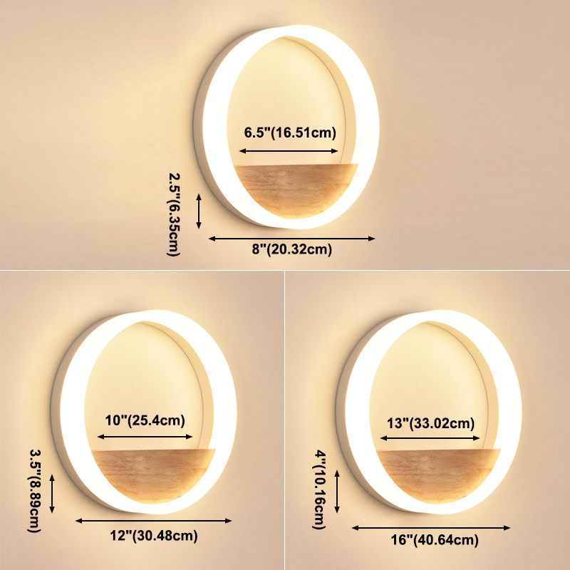 Iluminación en forma de acrílico O iluminación minimalista Luz de pared LED con estante de madera