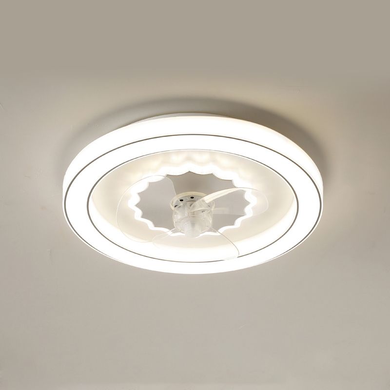 Circular Flush Mount Fan Light Fixture Simple Acrylic White LED Semi Flush Mount for Bedroom