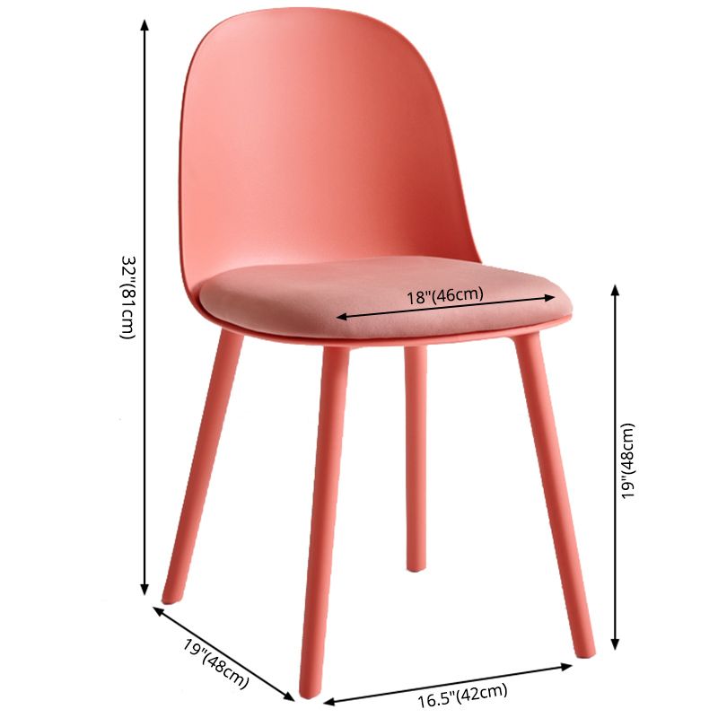 Sillas de cena sin brazos de plástico escandinavo, silla lateral sólida interior con parte trasera