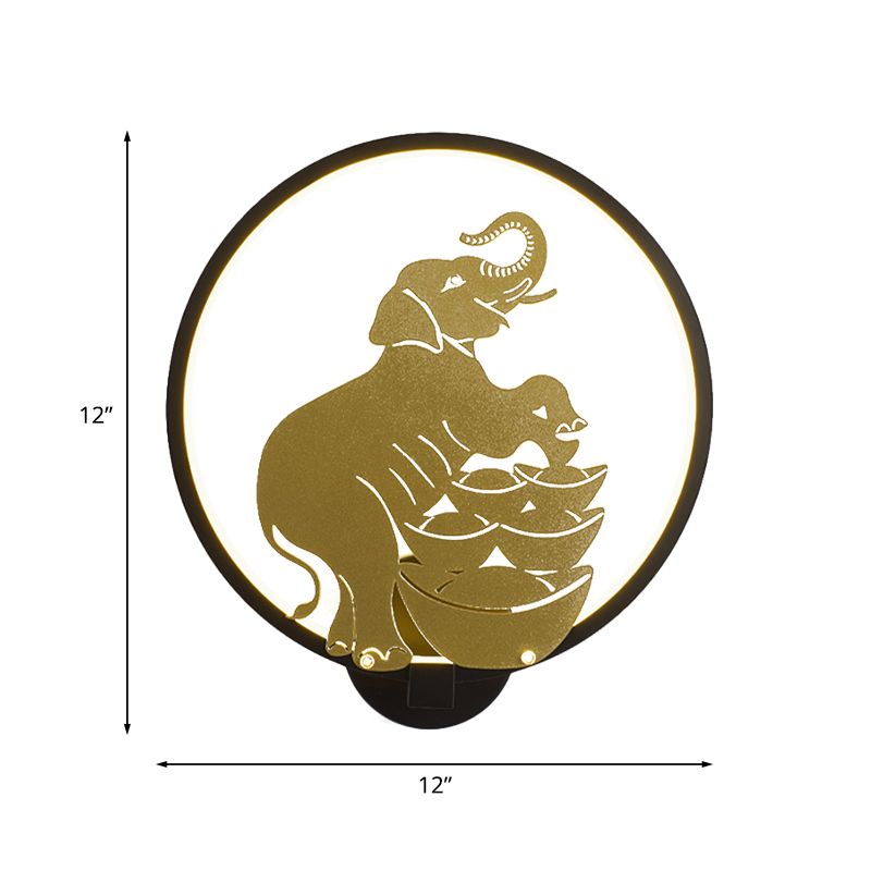 SIKA Deer / Elephant Aluminium Mural Lampe moderniste Black-Gold LED Mur Mount Lumière pour Parlor