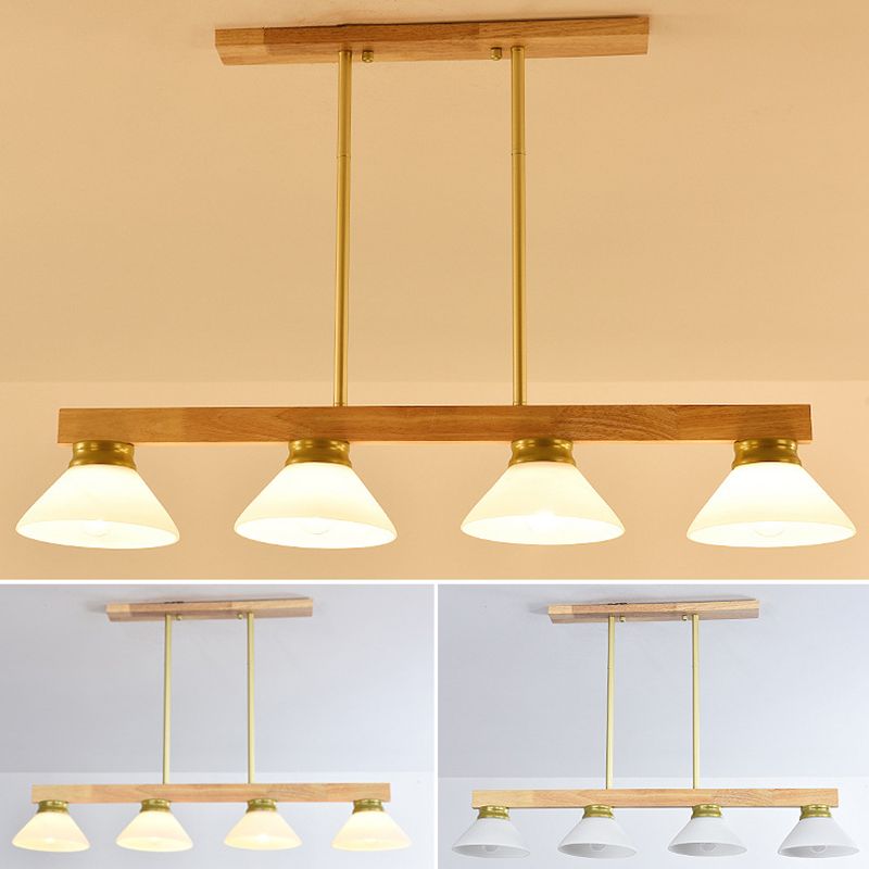 Cone Wood and Glass Island Ceiling Light Transitional Dining Room Island Light Fixtures