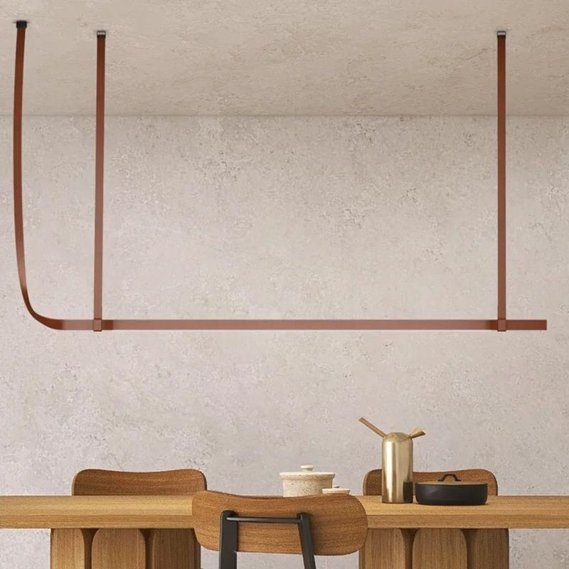 Contemporary Leather LED Hanging Pendant Lights in Brown for Dining Room