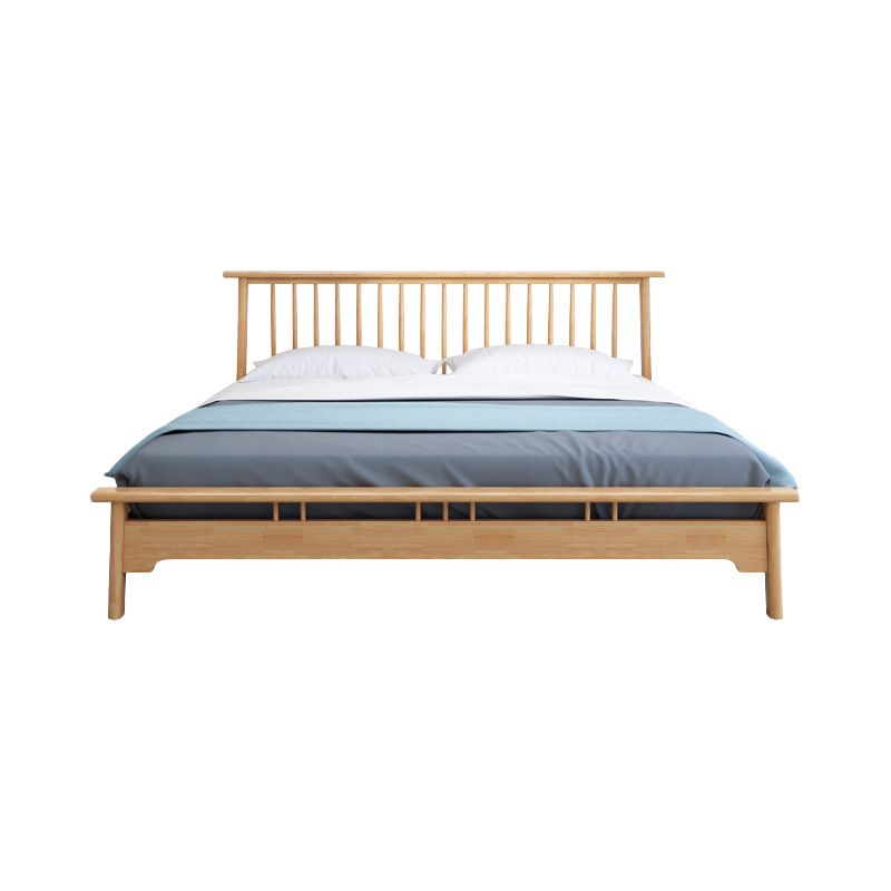 Scandinavian Wooden Slat Bed with Rectangular Spindle Headboard