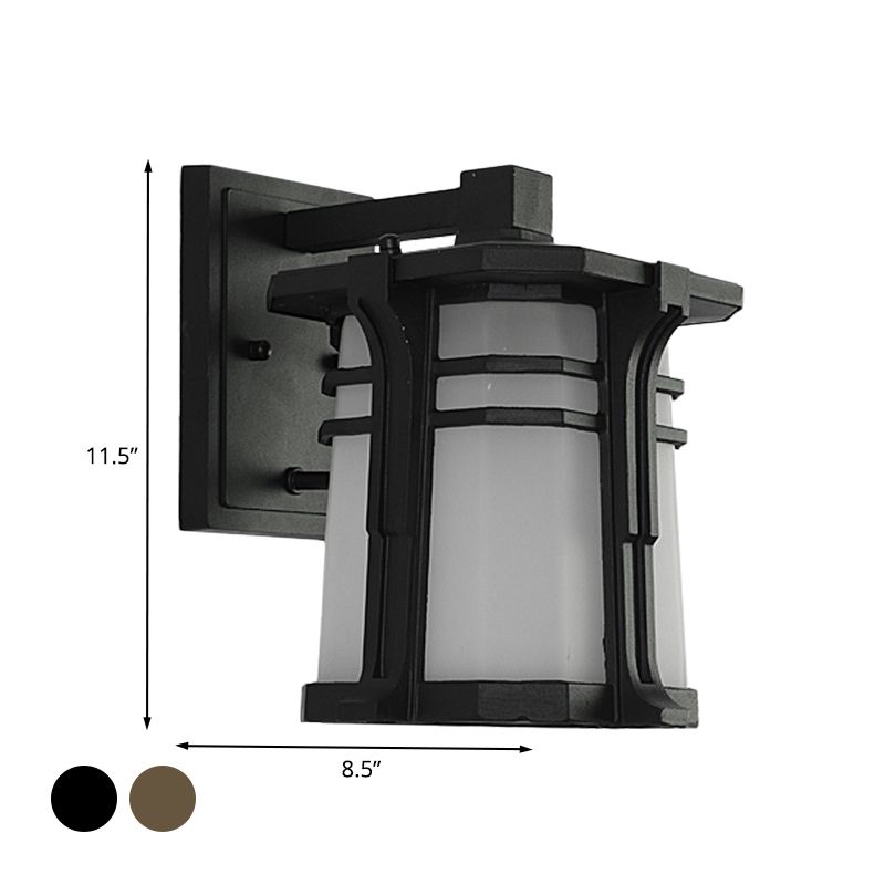 Bronze/Black Lantern Wall Light Lodge Opal Frosted Glass Single Bulb Outdoor Wall Lighting Fixture