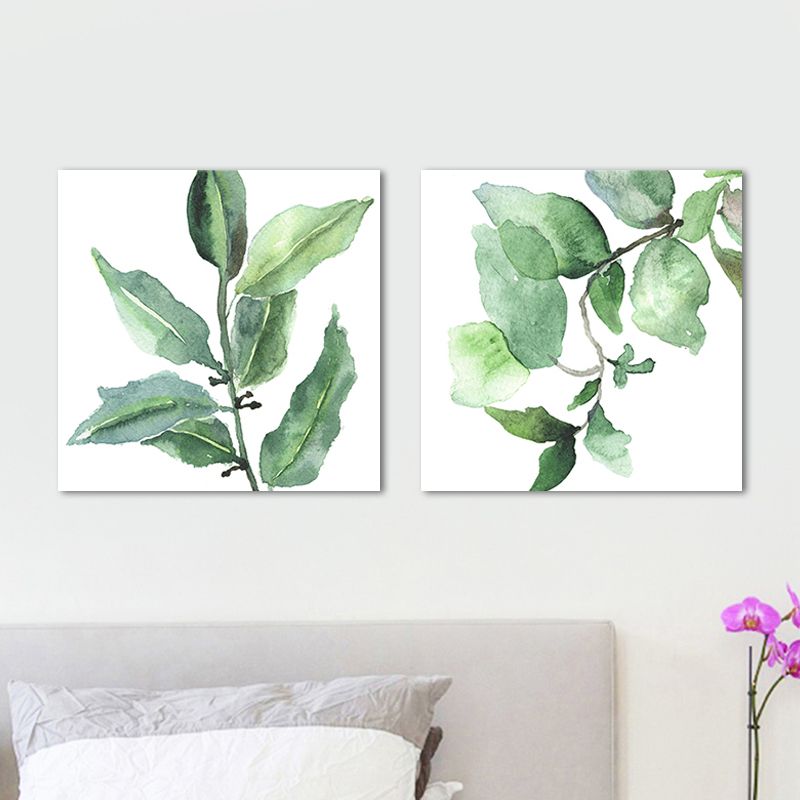 Farmhouse Wall Art Set in Green Leaf Branch Painting Canvas Print for Family Room