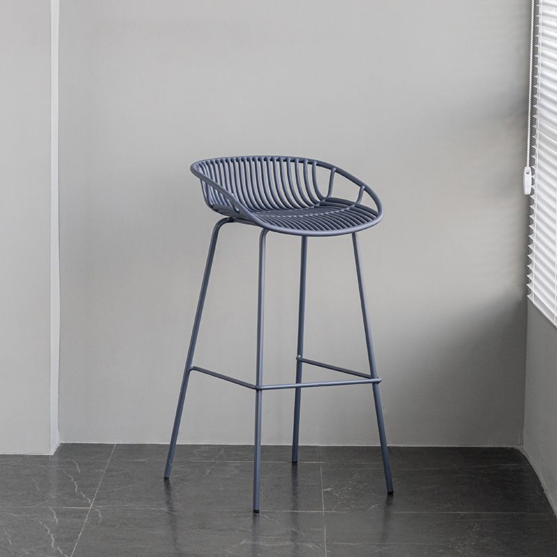 Contemporary Footrest Metal Barstool Matte Finish Restaurant Stool