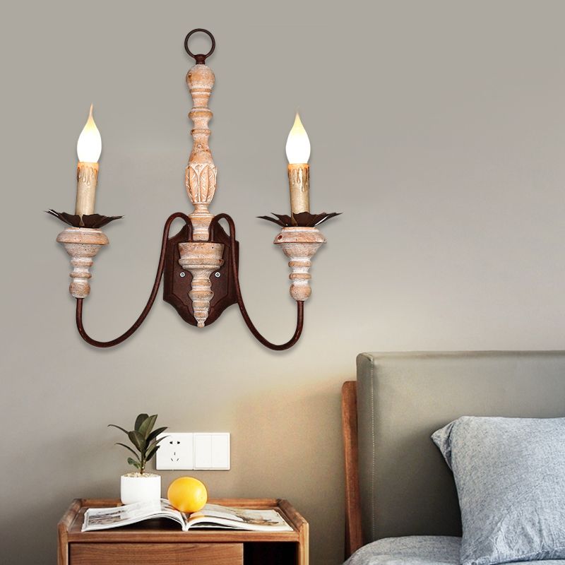 Luz de 2 luces Luz montado en la pared Candelabra Rustic Metal and Wood Splight Light for Corridor