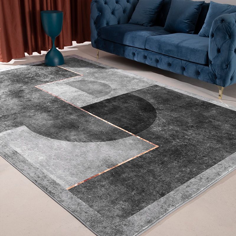 Grey Living Room Carpet Modern Geometric Pattern Area Rug Non-Slip Backing Rug
