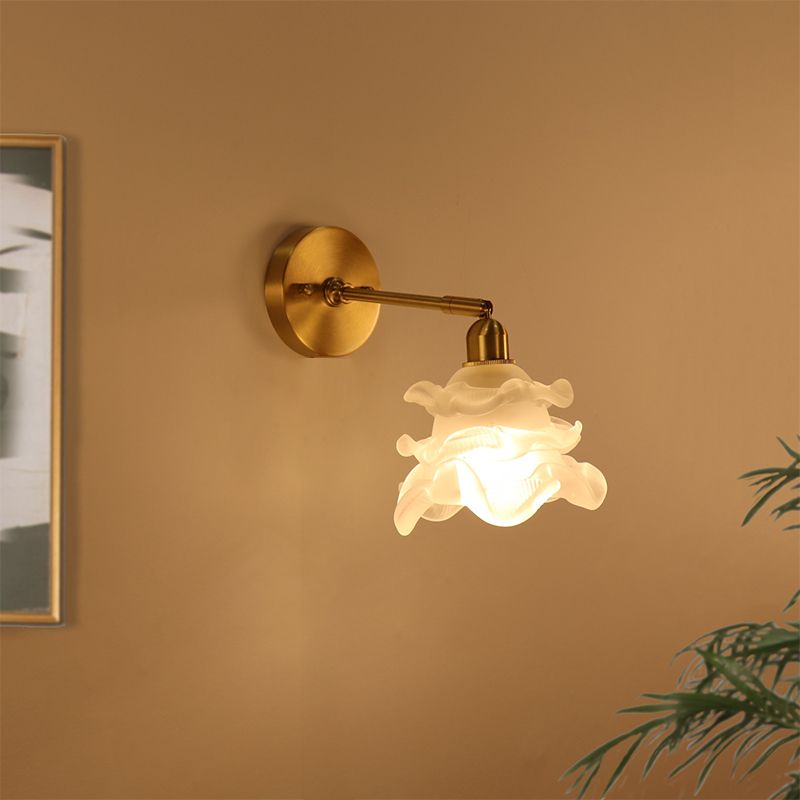 Modernism Glass Shaded Wall Light Golden Metal Lighting for Home
