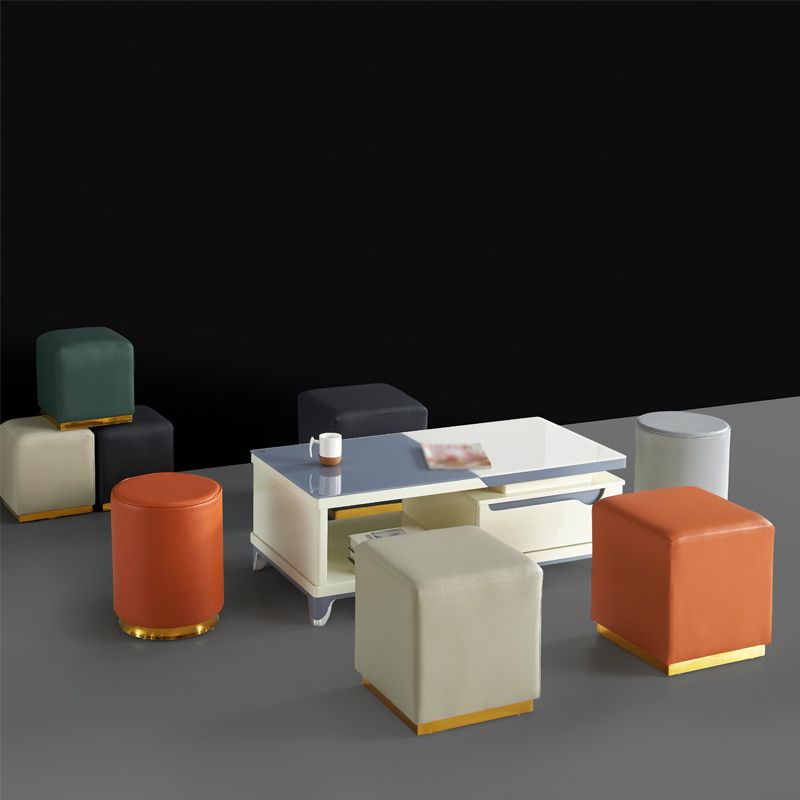 Gorgeous Square Ottoman Pure Color Genuine Leather Water Resistant Footstool Ottoman