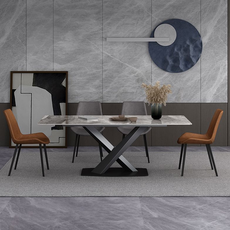 Simple Gray Sintered Stone Dining Table Kitchen Standard Dining Table with Pedestal Base