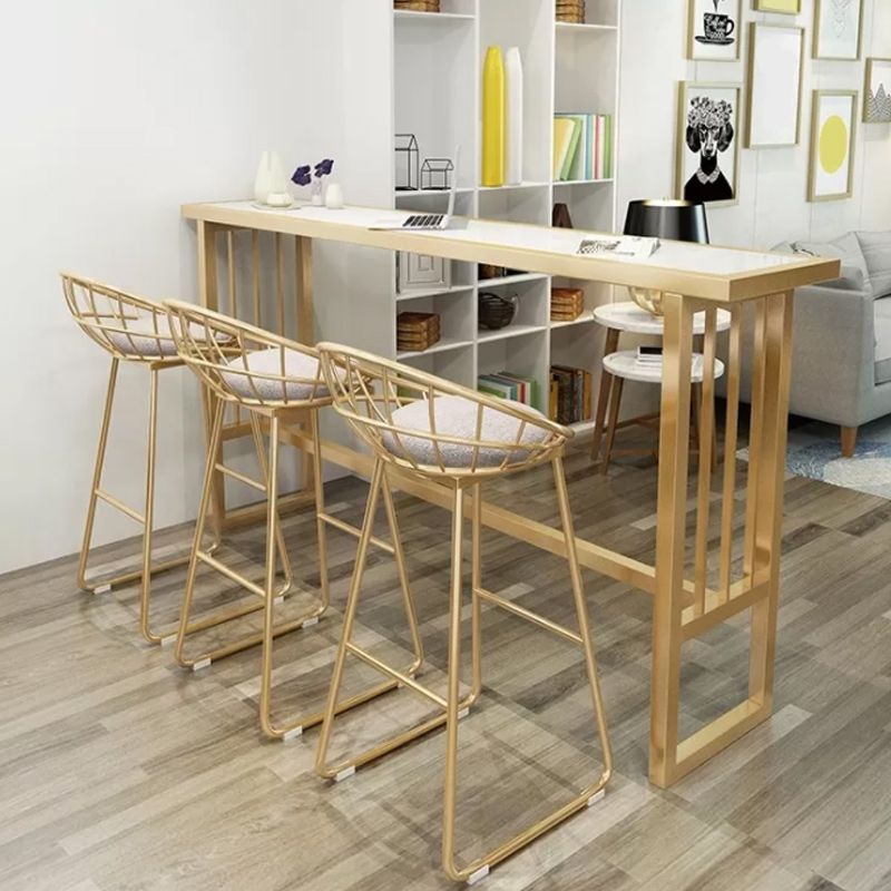 Stone Bar Dining Table Glam Rectangle Bar Table with Trestle Pedestal for Dining Room Cafe