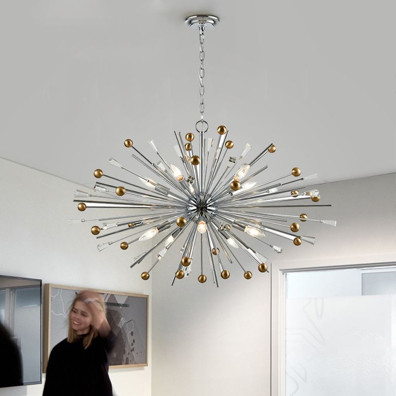 Metaal sputnik kroonluchter designer stijl zilveren suspensie verlichtingsarmatuur voor woonkamer
