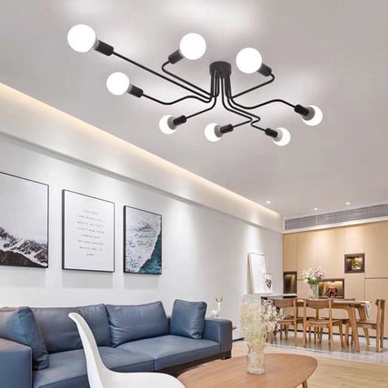 Sputnik Living Room Semi Flush Mount Chandelier Loft Metal Black Semi Mount Lighting
