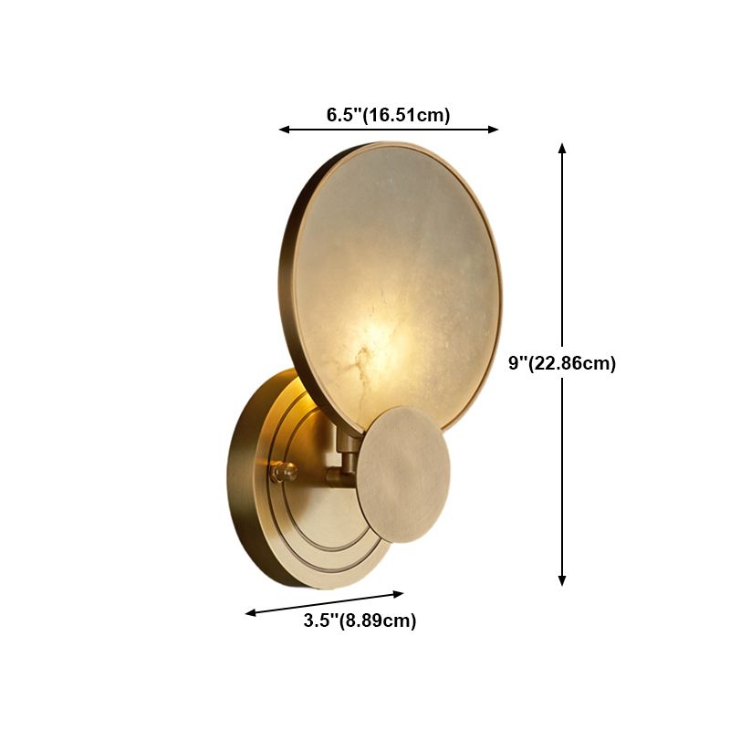 Retro Style Brass Wall Light Round Shape Gold Wall Sconce with Mica for Living Room