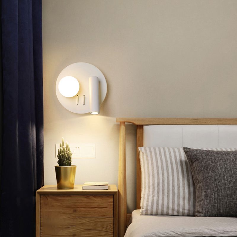 Modern Metal Wall Light Geometric White 2 Lights Reading Wall Sconce for Bedroom