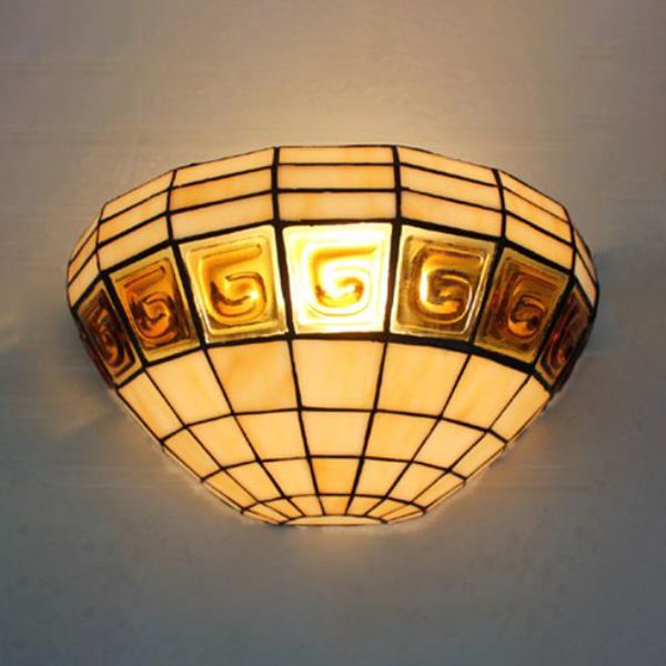 Bowl Wall Lighting Traditional 1 Light Stained Glass Wall Sconce Light for the Staircase