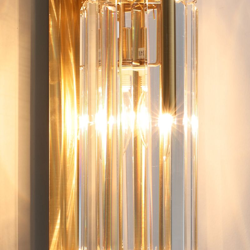 Gold 2-Lights Wall Sconce Modern Style K9 Crystal Cylindrical Wall Mounted Light