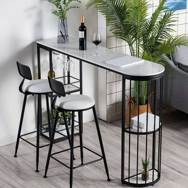 Industrial Style Bistro Bar Desk Marble Top Specialty Pub Table for Cafe