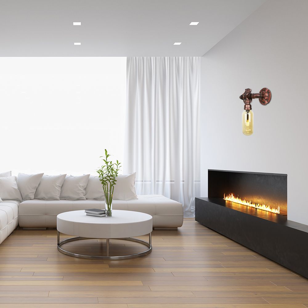 Capsule Amber Glass Wall Lighting Vintage 1/2 Bulbs Living Room Sconce Lamp in Weathered Copper