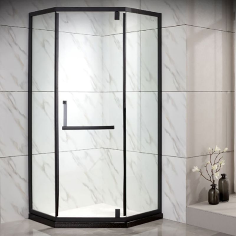 Black Stainless Steel Shower Stall Clear Pivot Shower Enclosure with Fixed Panel