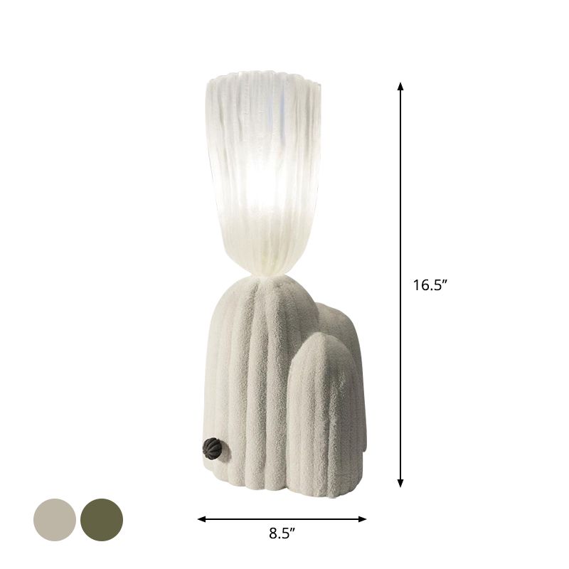 Lampada da comodino Cactus bianco/verde Lampada da lettura a LED in vetro trasparente nordico con base in resina