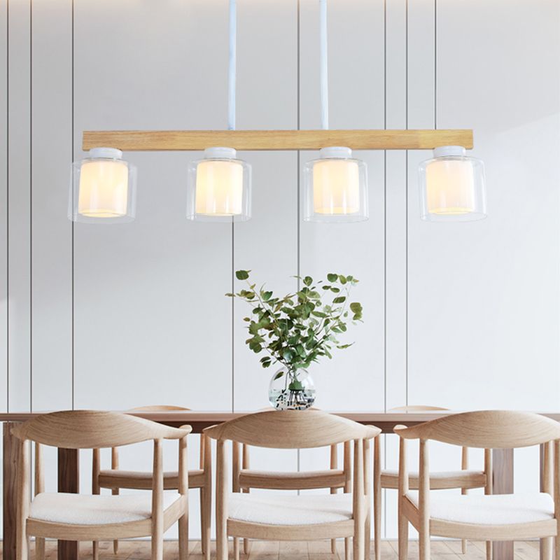 White Glass Cylinder LED Island Light Fixture Japanese Ceiling Pendant Light for Dining Room
