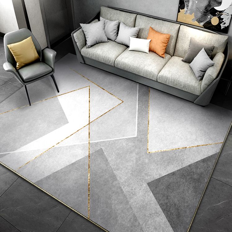Grey Tone Luxury Area Carpet Polyester Geometric Splicing Rug Stain Resistant Carpet for Living Room