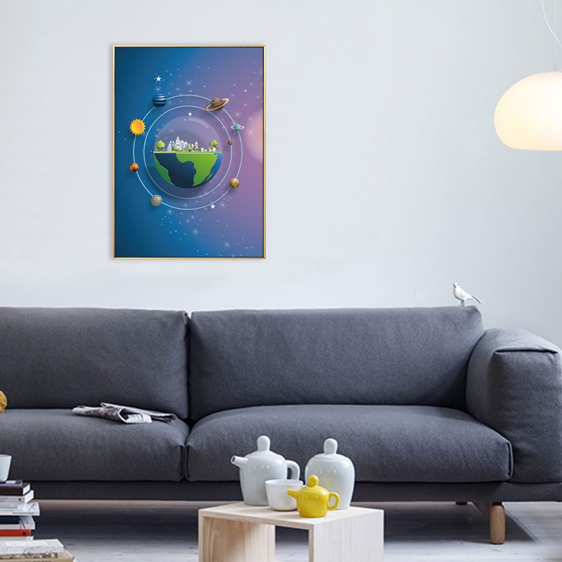 Children's Art Planets Painting Pastel Color Textured Wall Print for Kids Bedroom