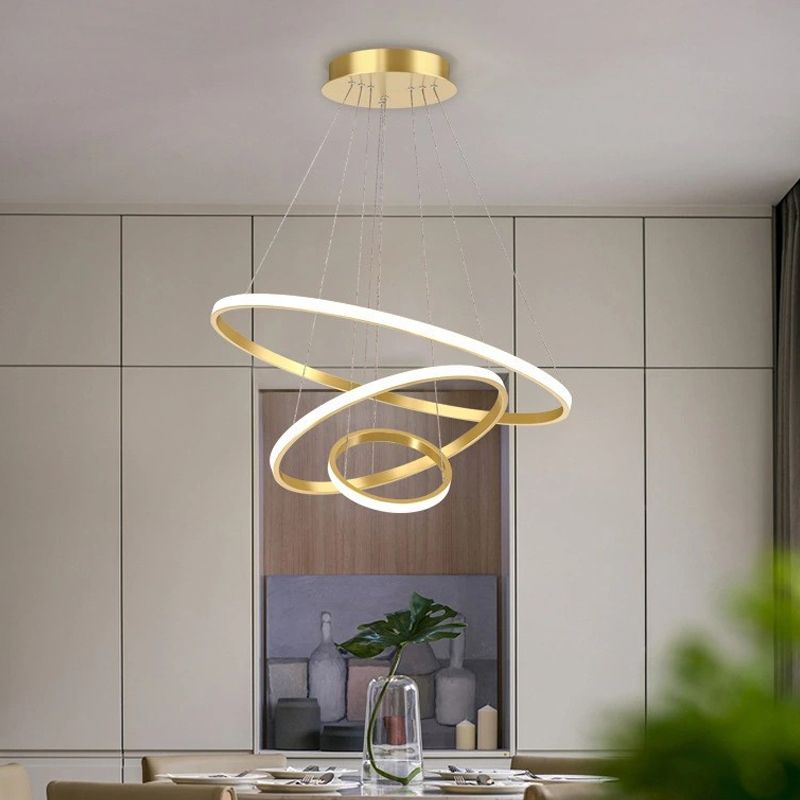 Round Shape Chandelier Lamp Modern 3 Lights LED Hanging Light for Bedroom