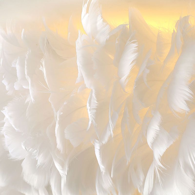 Circle Feather Chandelier Pendant Light Minimal Hanging Light Fixture for Bedroom