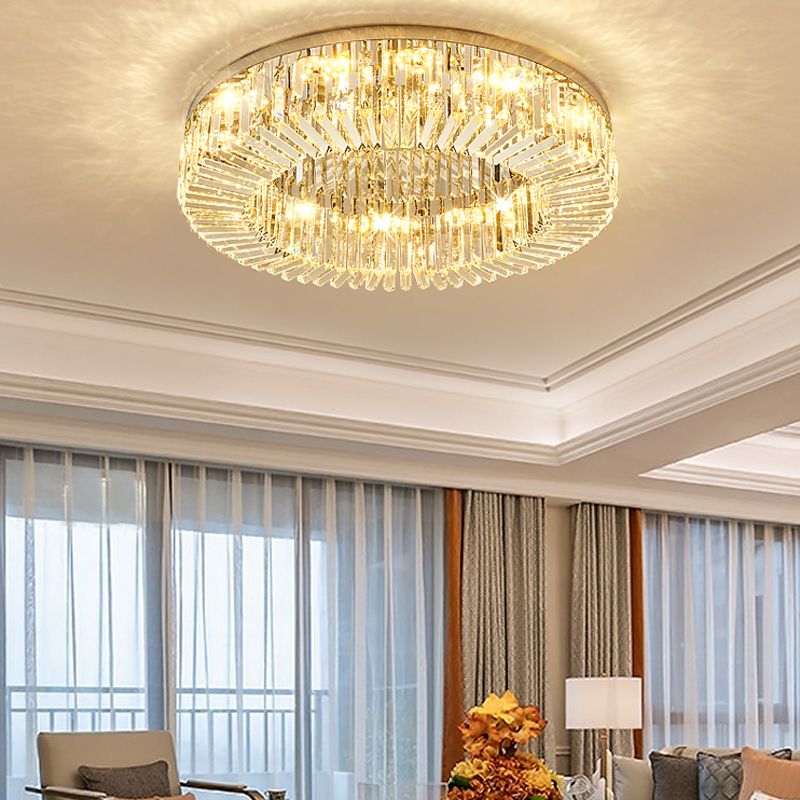 Round Modern Ceiling Mounted Lights LED Crystal Ceiling Mount Lighting for Living Room