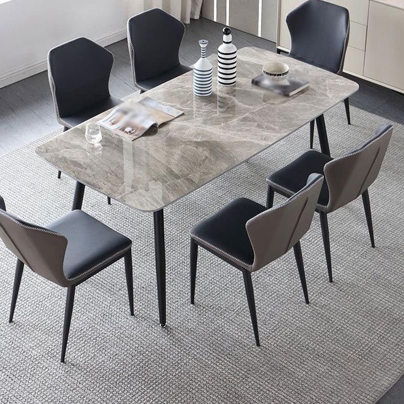 Industrial Stone Rectangle Table Standard Height Dining Table with 4 Legs