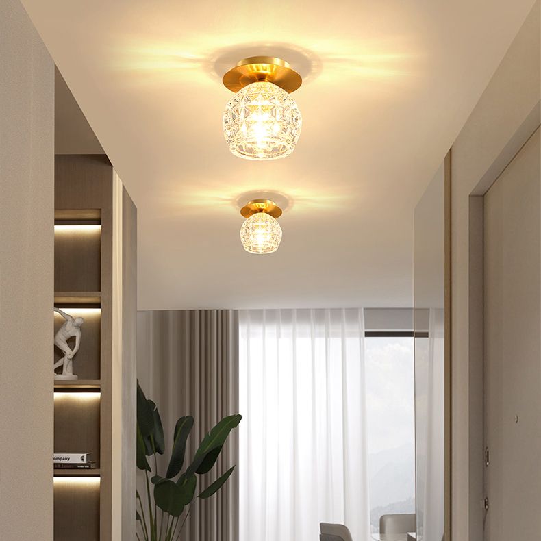 Luminaire de plafond de chambre à coucher sphérique cristal 1 tête minimaliste encastré or