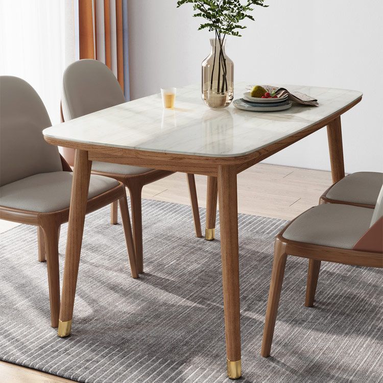 White Dinette Table with Wood Legs Modern Dining Table for Kitchen