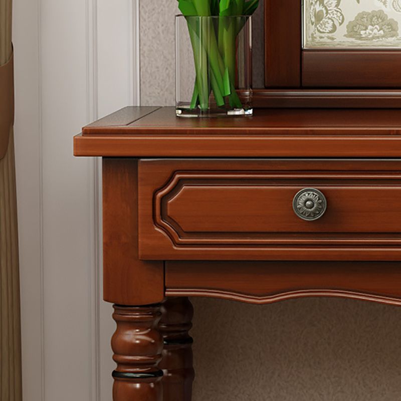 Victorian Solid Wood Vanity Makeup Dressing Table Stool Set with Mirror