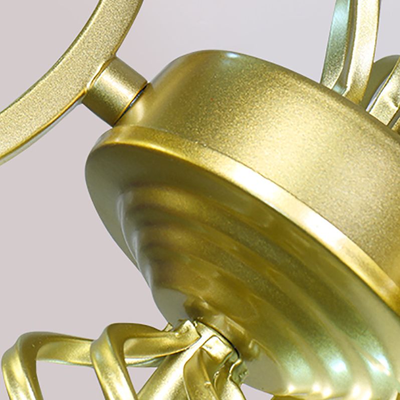 Gold Semi Flush Lamp Traditional Multi-Head Bedroom Ceiling Lighting with Glass Shade