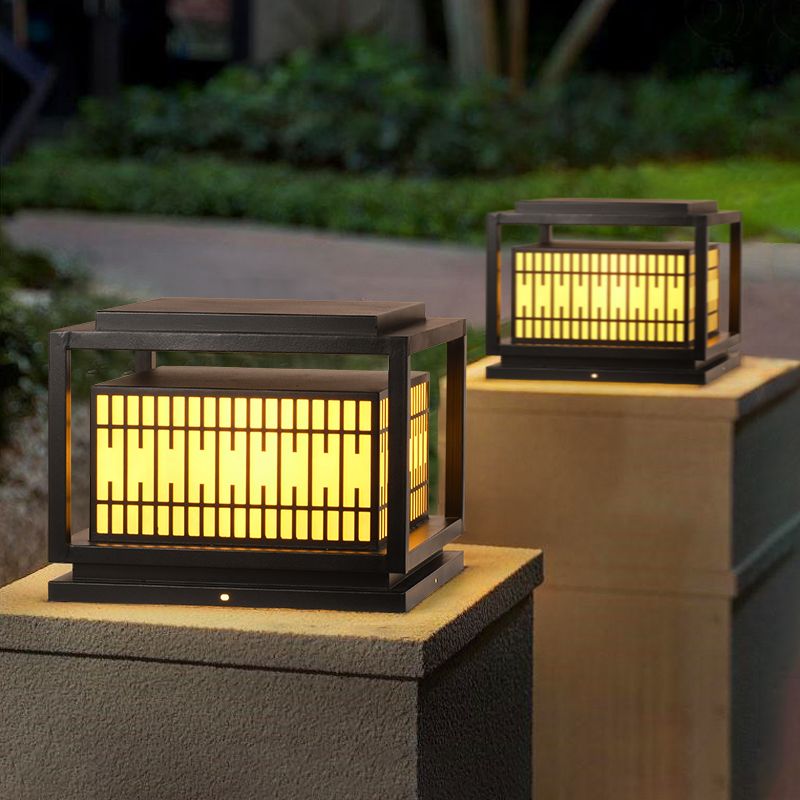 Square Shape Pillar Lamp Contemporary Outdoor Waterproof Light for Courtyard