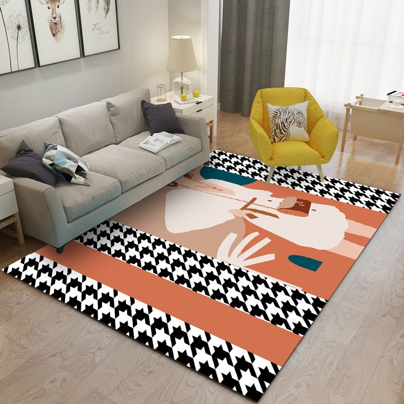 Grey Modern Rug Polyester Striped Indoor Rug Non-Slip Backing Rug for Living Room