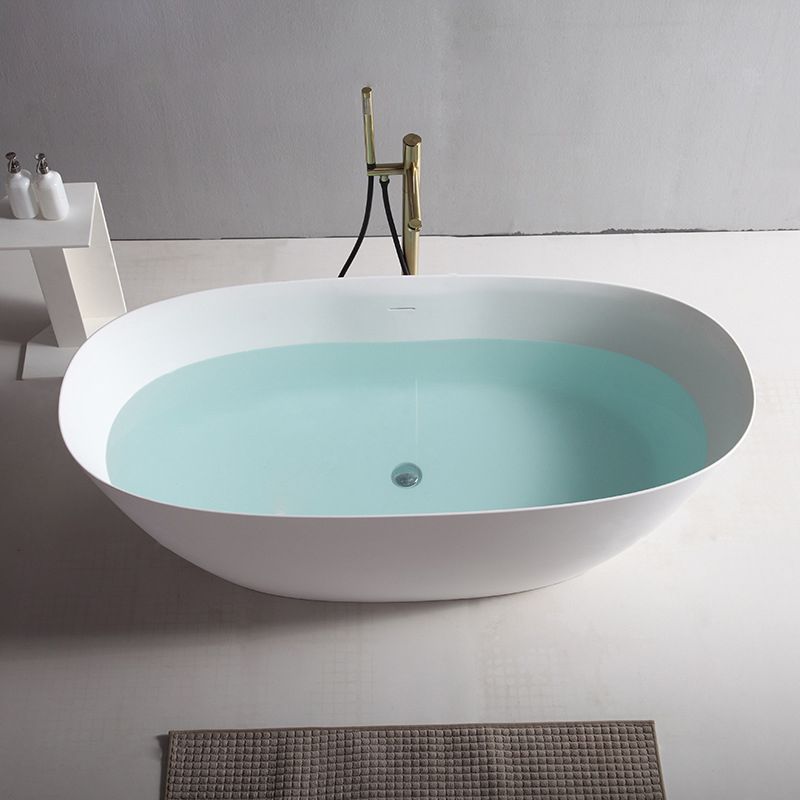 Contemporary White Bath Tub with Overflow Trim Oval Soaking Tub for Home