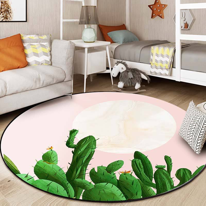 Green Modern Rug Polyester Cactus Area Rug Njon-Slip Backing Rug for Living Room