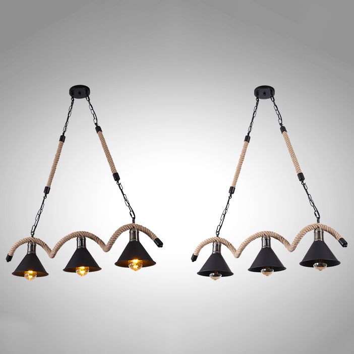 Cone Island Chandelier Lights Industrial Rope Chandelier Lighting Fixtures for Dining Table