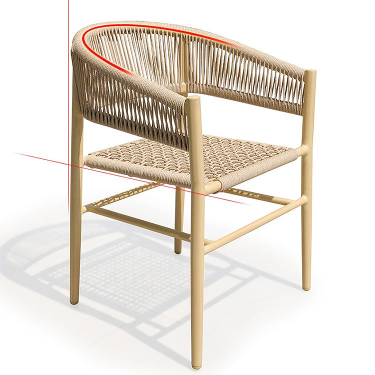 Contemporary Natural Patio Dining Side Chair with Faux Rattan Back