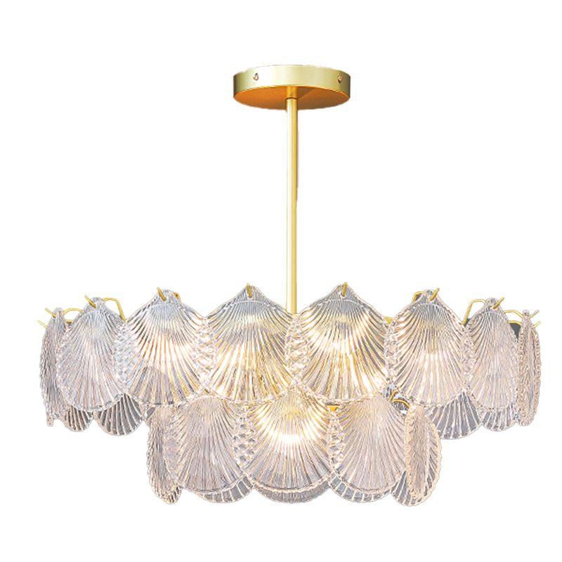 Gold Modern Metal Ceiling Light Geometric Shape Island Light with Shell Shade for Bedroom