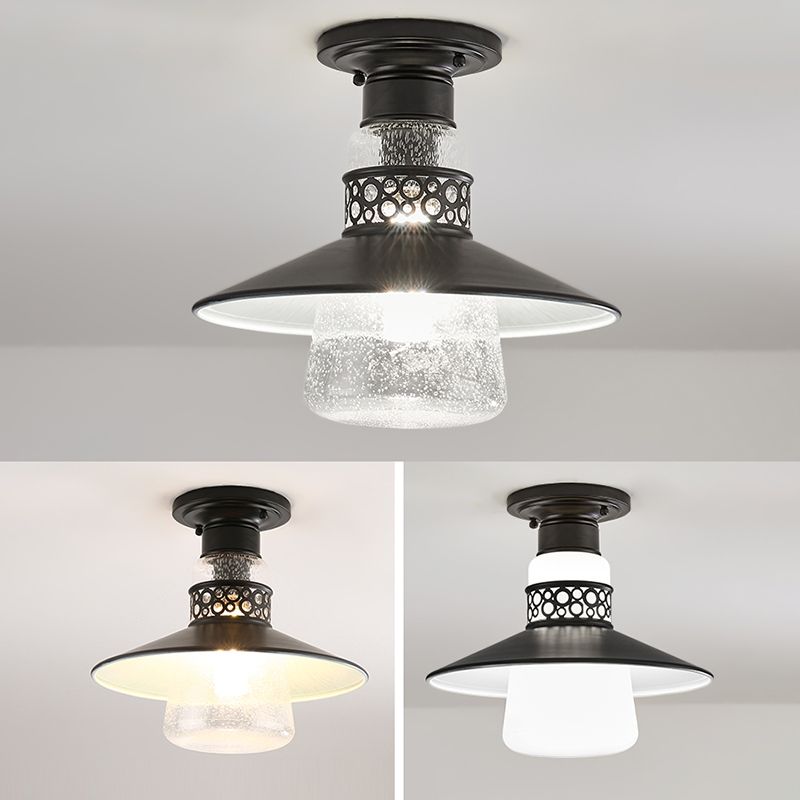 Cilindrische inbouwlamp Traditionele 1-lichts close-to-plafondlamp met glazen kap