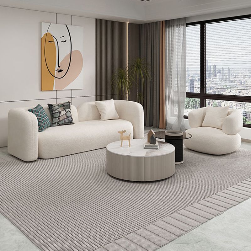 Tuxedo Arm Curved Sofa with Pillows Modern White Fabric Sofa