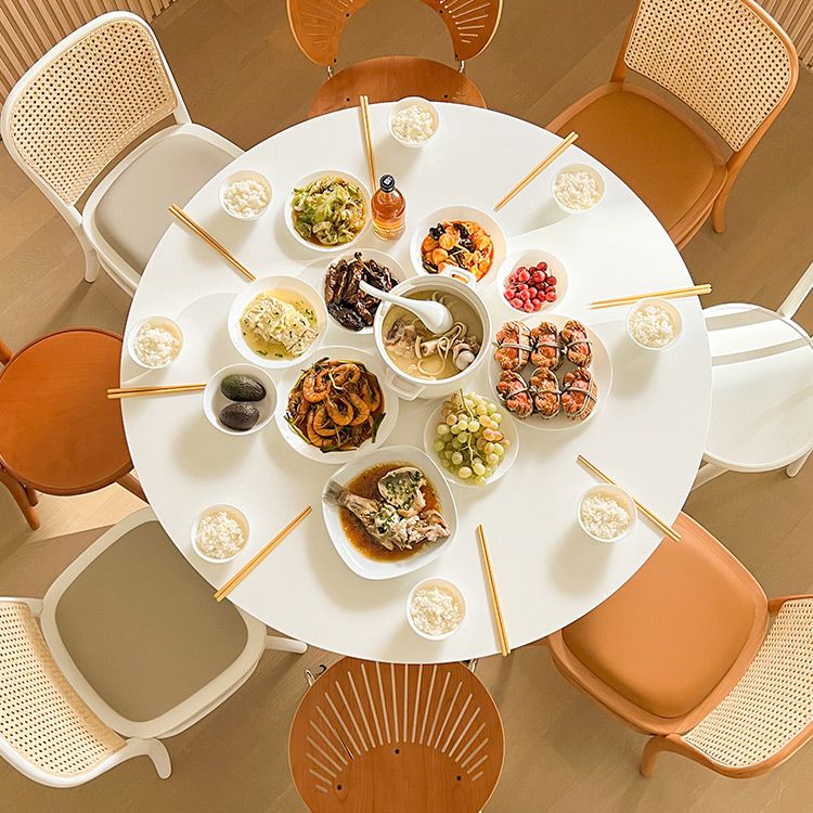 Round Tulip Base Modern Dining Table White Fixed Table with Sintered Stone
